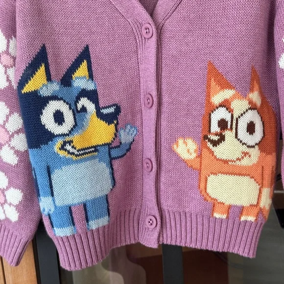 Zara Kids Bluey knit cardigan sweater bingo toddler girl lavender daisy flowers - Picture 2 of 4